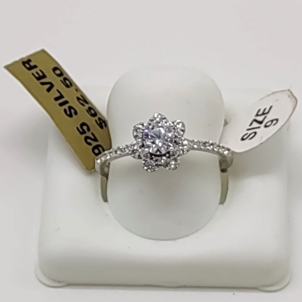 "RJ-R120" Size 9 Sterling Silver 925 Round Center CZ Bridal/Anniversary Ring
